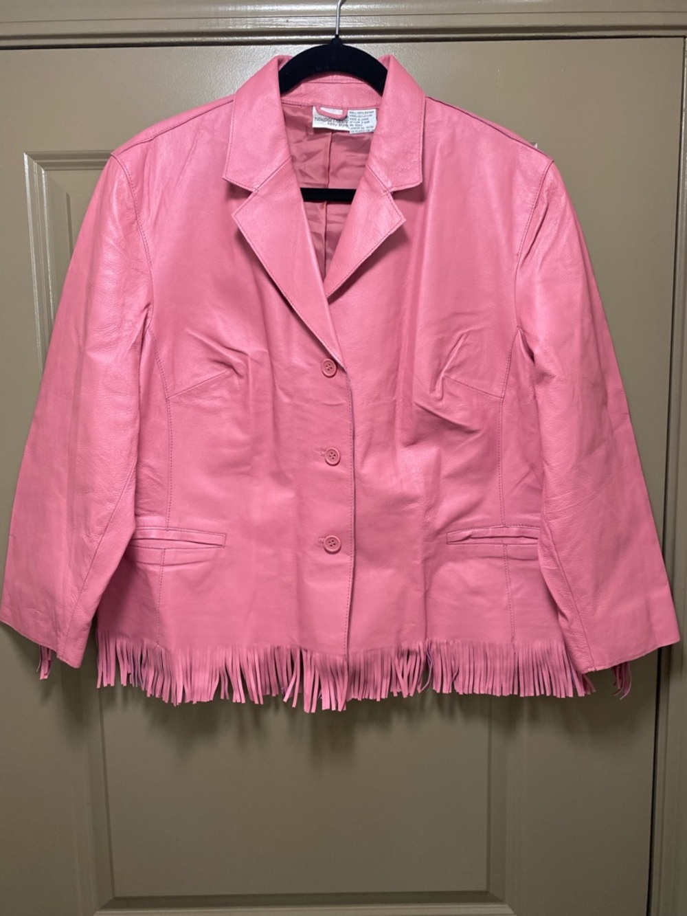 Newport News Pink Leather Fringed Jacket